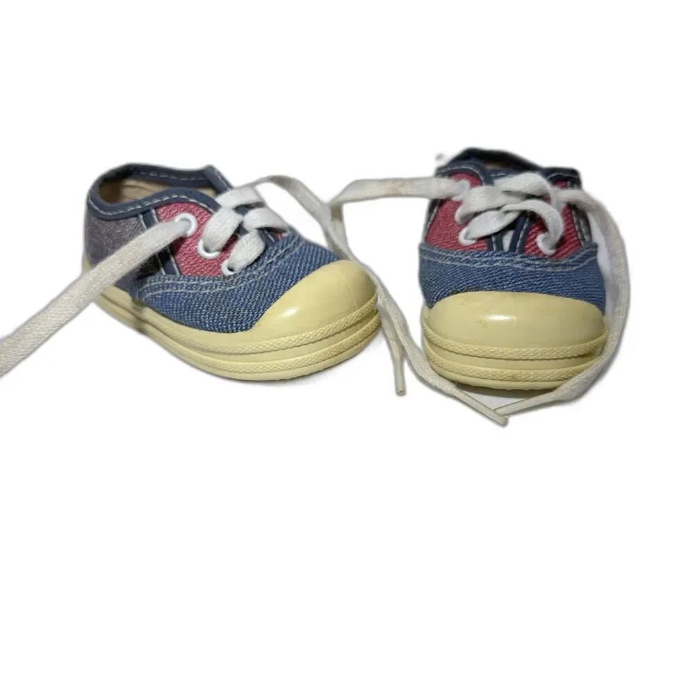 Vintage Baby Shoes Sneakers Size 2 Denim Blue & Red  Made USA